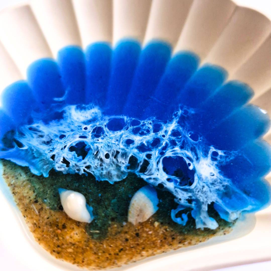 Seashell Ring Dish with Ocean Resin Art - Beach Lovers Gift