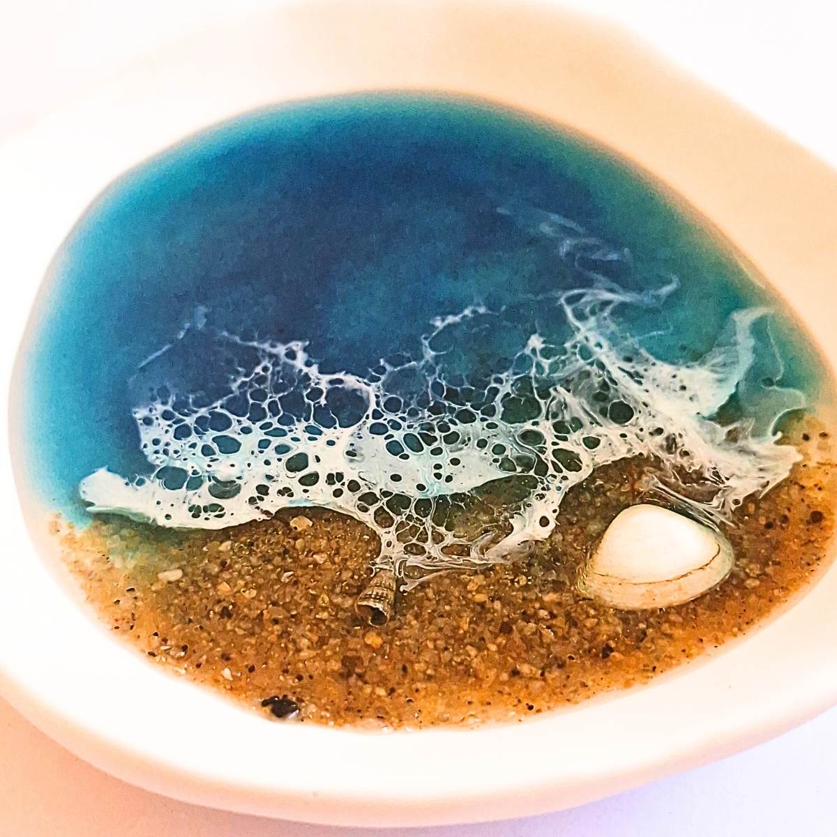 Ocean Resin Jewellery Dish with Real Beach Sand & Shells