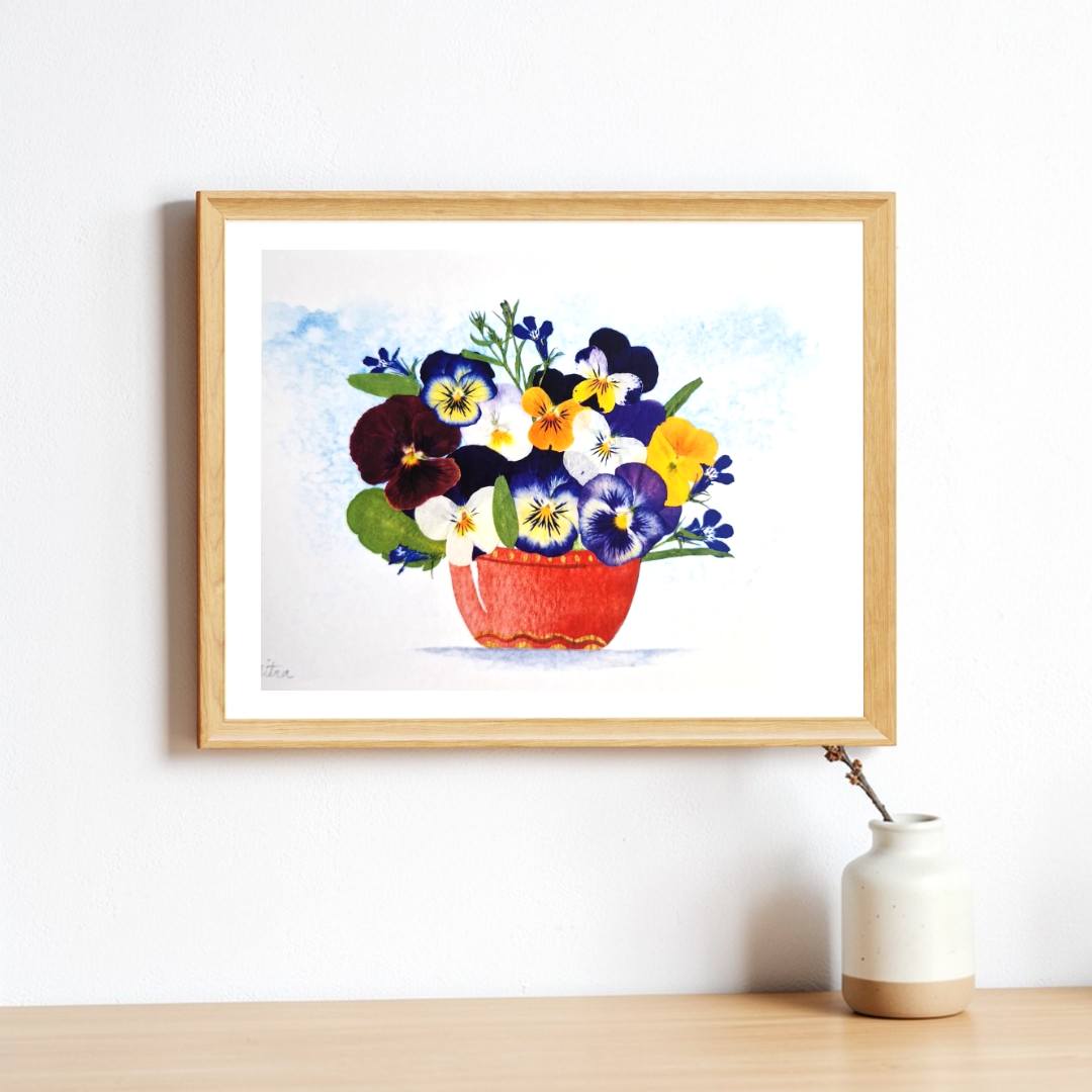 Pansy Botanical Art Print – Pressed Flower Wall Art