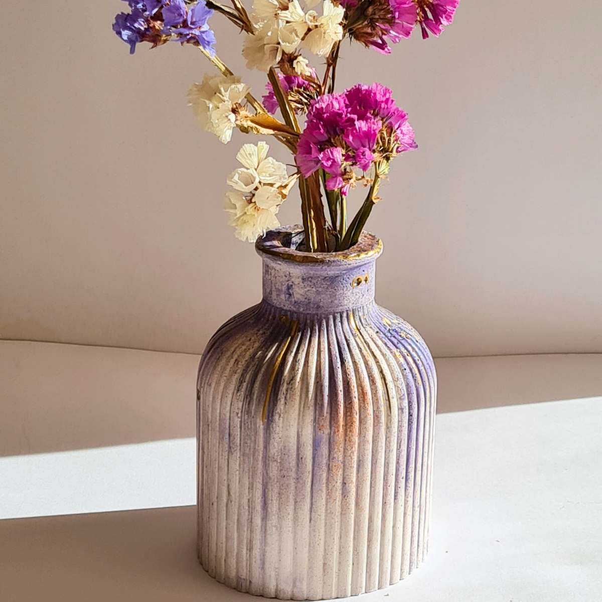 Handcrafted Purple and White Bud Vase