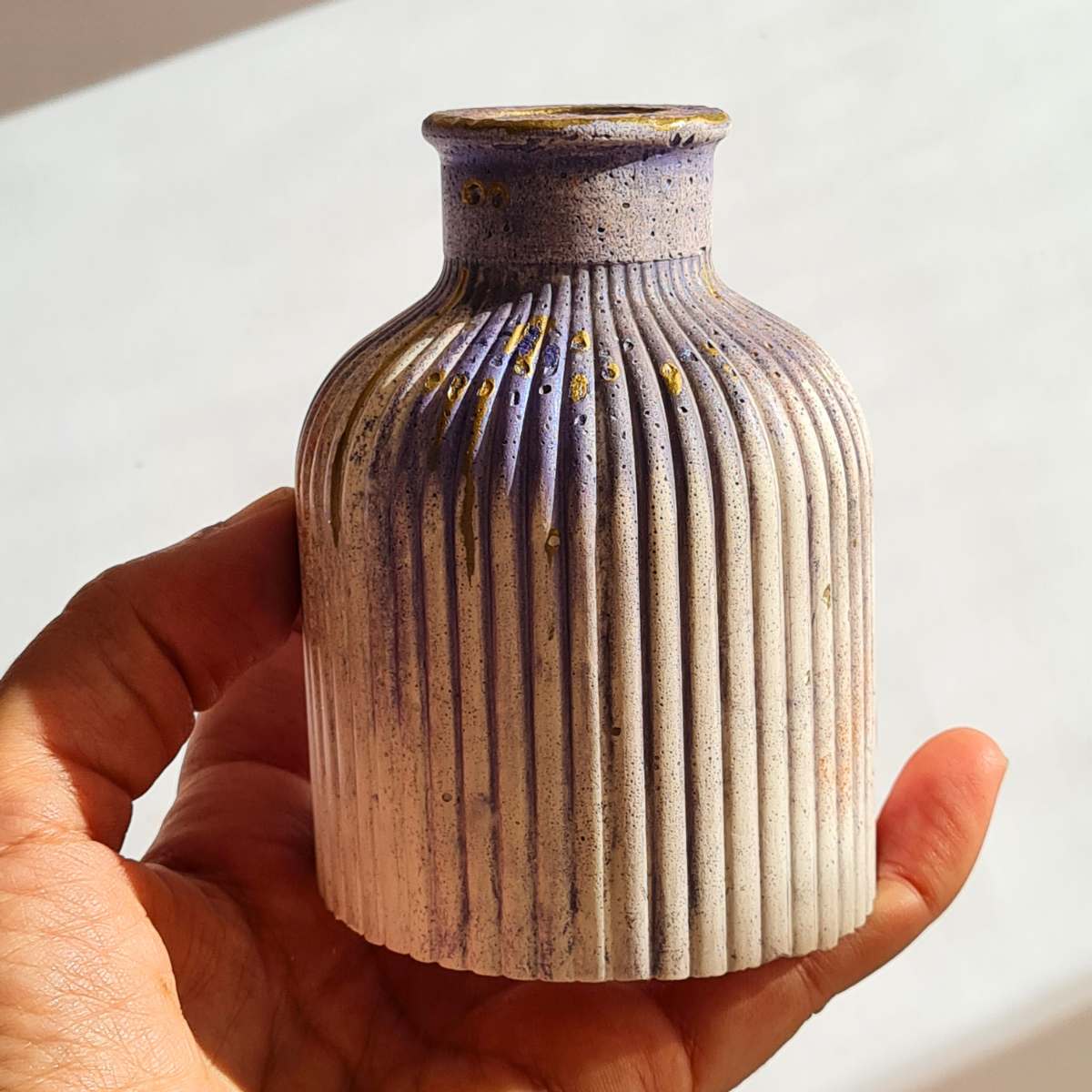 Handcrafted Purple and White Bud Vase