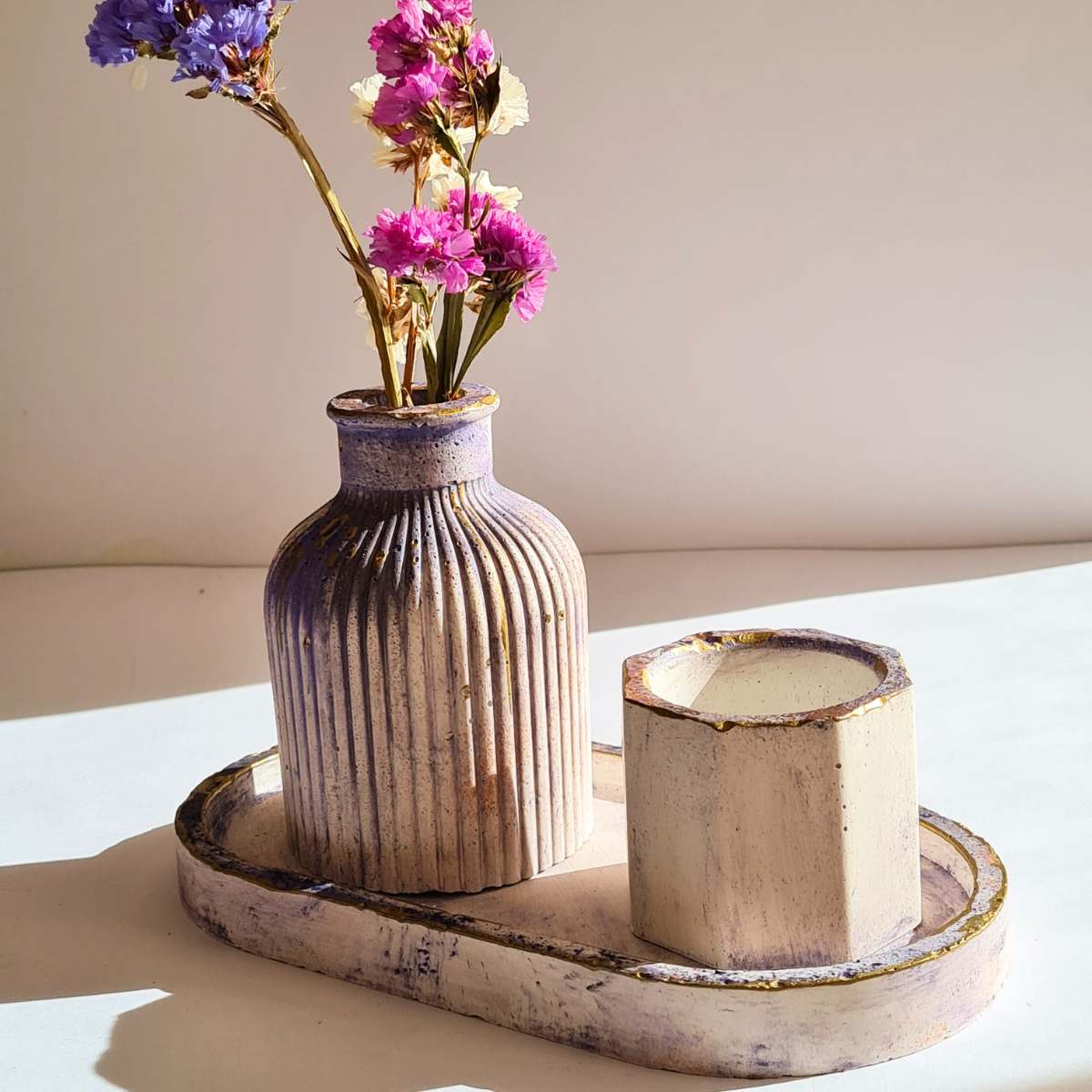 Handcrafted Purple and White Bud Vase