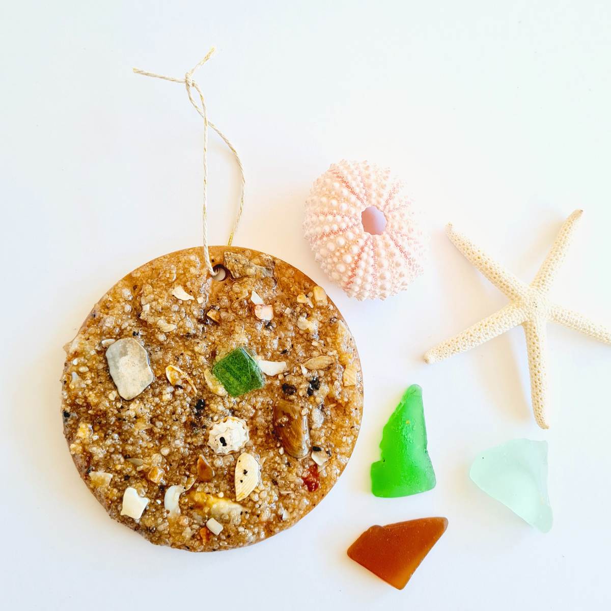 Beachy Ornament/Wall Hanger With Seaglass