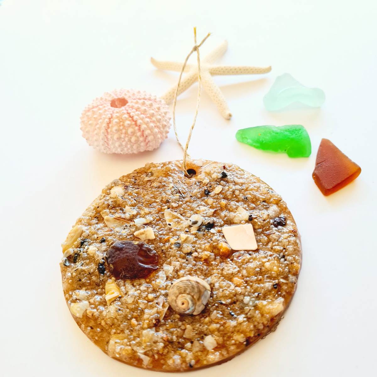 Beachy Ornament/Wall Hanger With Seaglass