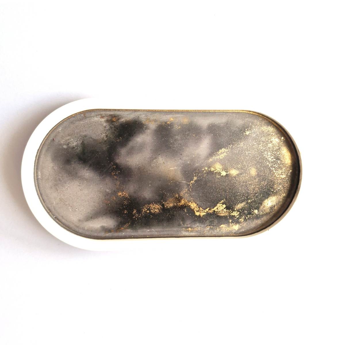 Trinket Tray With Black And Gold Alcohol Ink Art