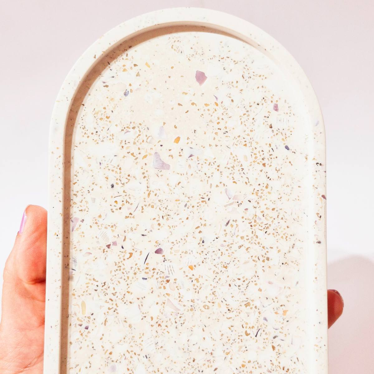 Shell And Sand Terrazzo Tray | Large Oval Dish | Living Room Decor