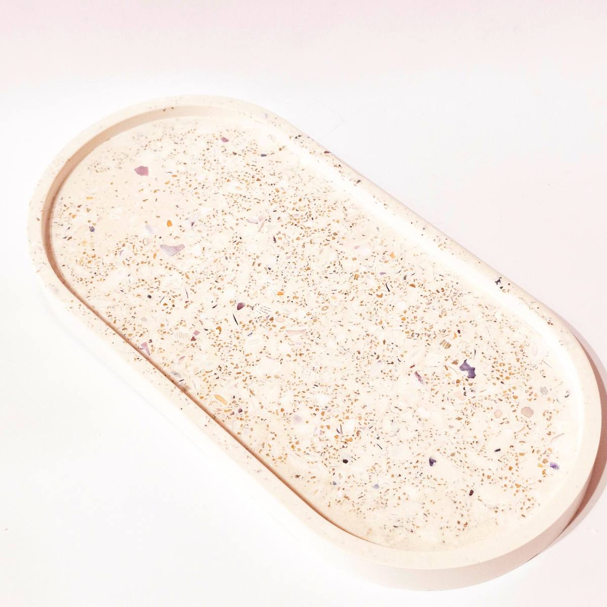 Shell And Sand Terrazzo Tray | Large Oval Dish | Living Room Decor