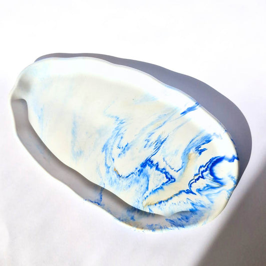 Blue And White Marbled Decorative Tray