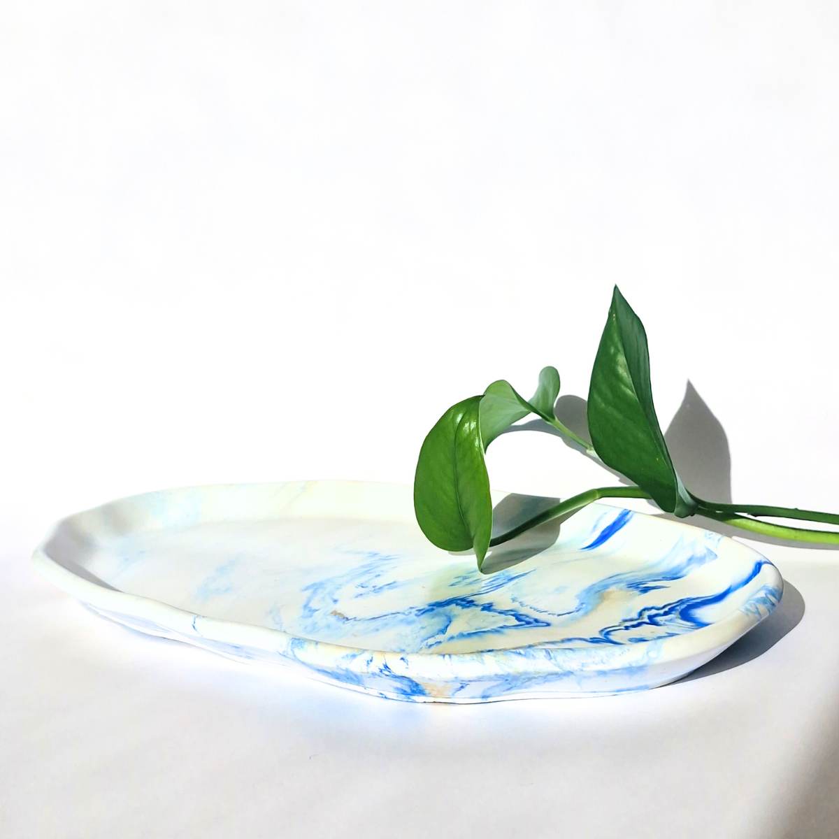 Blue And White Marbled Decorative Tray