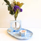 Blue And White Marbled Home Decor Gift Set - Tray - Candle Holder - Vase