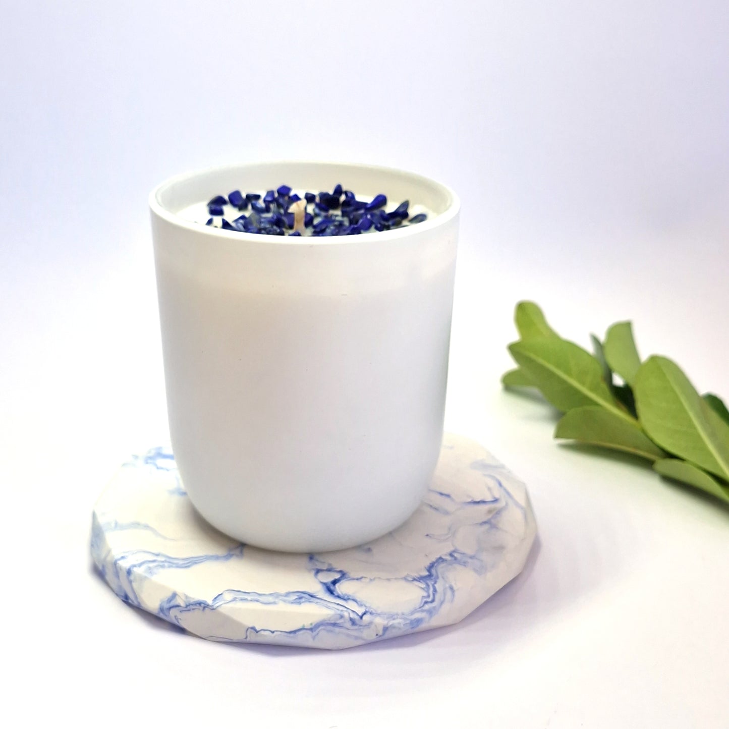 Blue and White Marbled Geometrical Incense Holder | Candle Tray