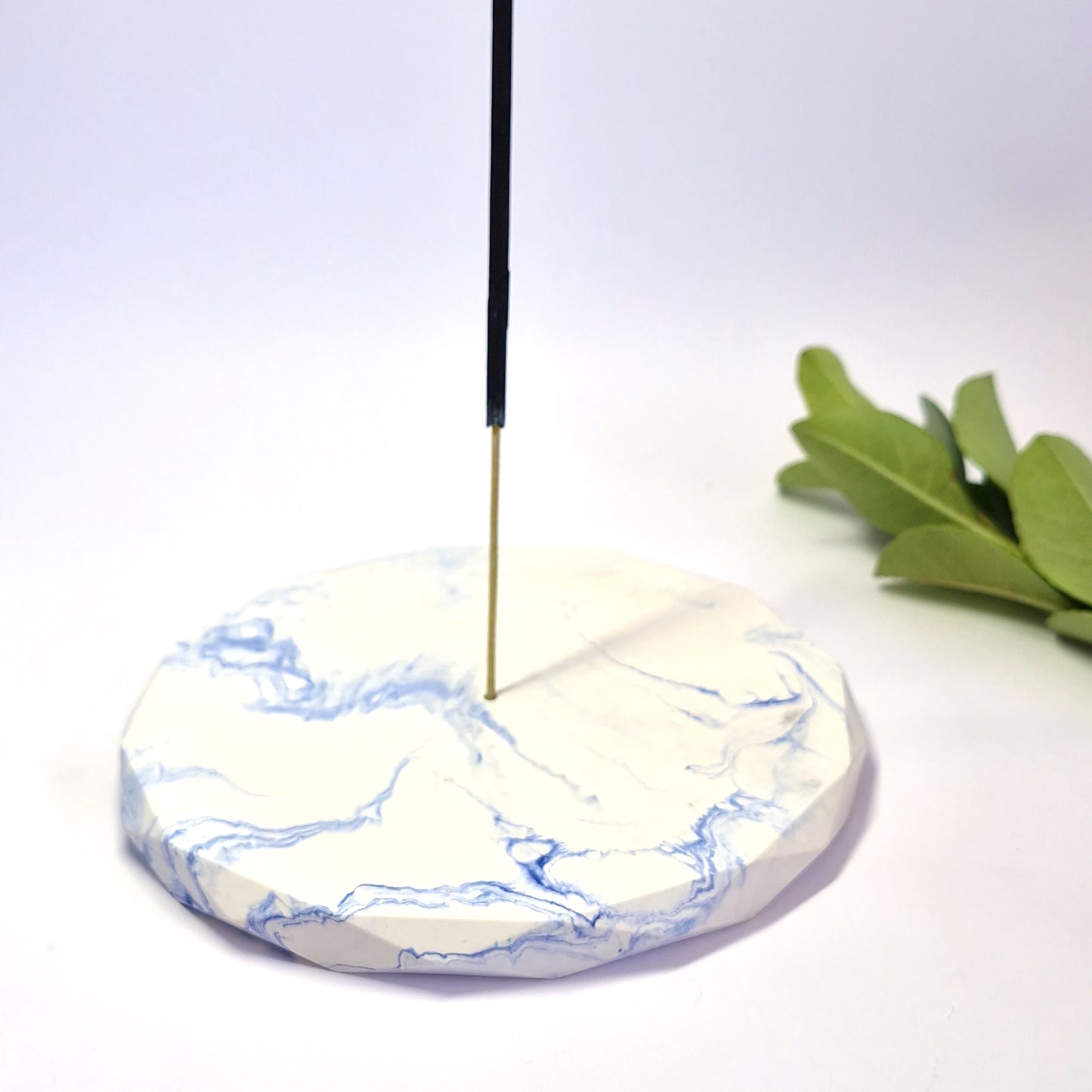 Blue and White Marbled Geometrical Incense Holder | Candle Tray