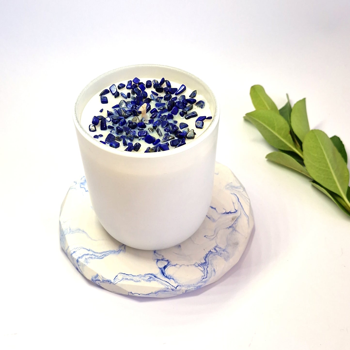 Blue and White Marbled Geometrical Incense Holder | Candle Tray