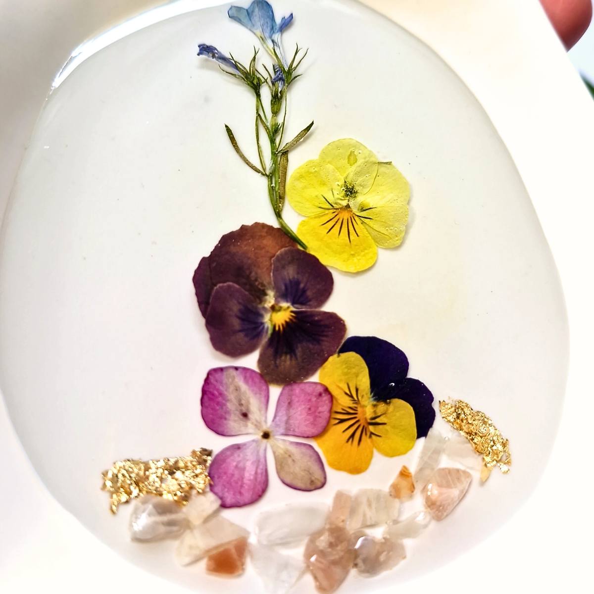 Botanical Jewellery Dish with Real Pressed Flowers & Gemstones