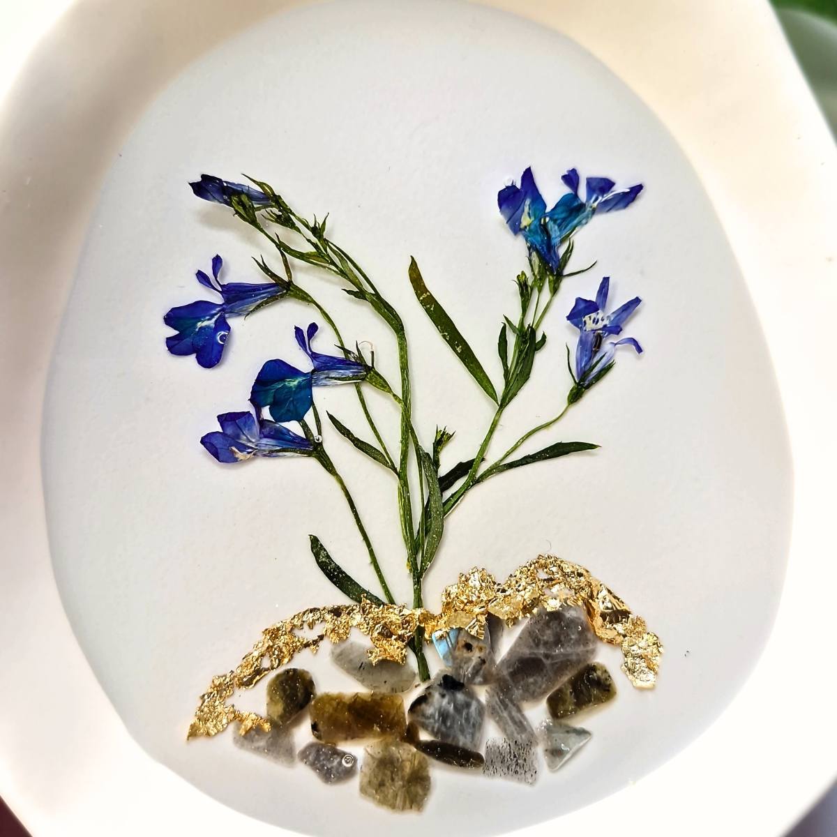 Botanical Jewellery Dish with Real Pressed Flowers & Gemstones