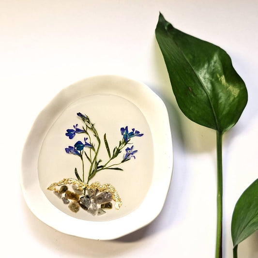 Botanical Jewellery Dish with Real Pressed Flowers & Gemstones