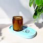 a handcrafted turquoise color tray with a candle on it - eco resin workshop melbourne