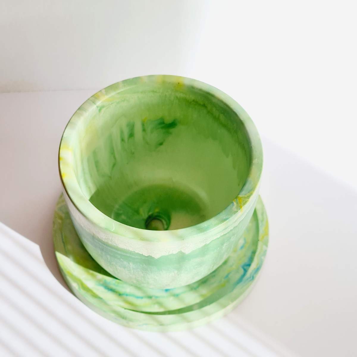 Small Handmade Plant Pot With Saucer - Forest Green