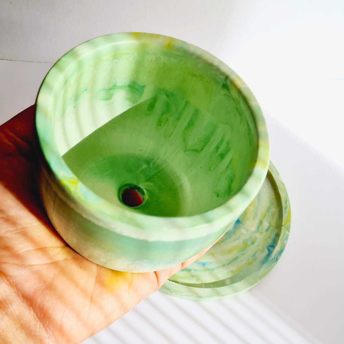 Small Handmade Plant Pot With Saucer - Forest Green