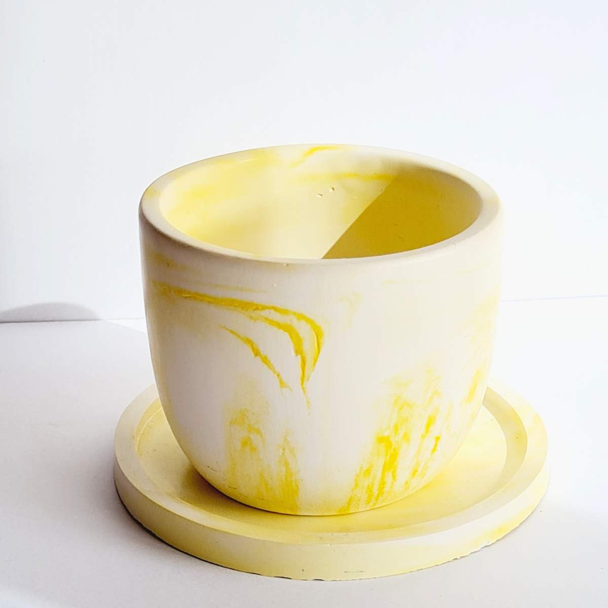 yellow handmade plant pot and saucer for succulents