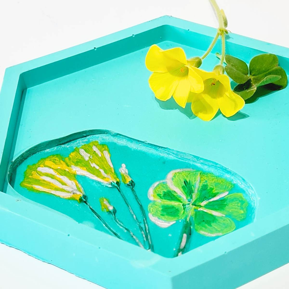 Turquoise Hexagon Jewellery Dish With Flower Imprints