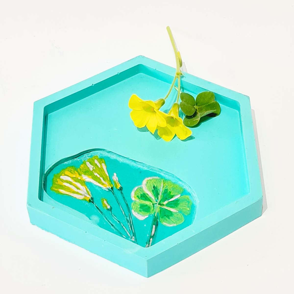 Turquoise Hexagon Jewellery Dish With Flower Imprints