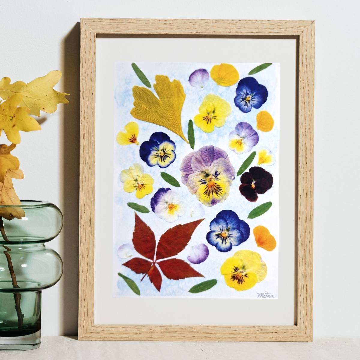 Pansy Collage Botanical Art Print – Pressed Flower Wall Art