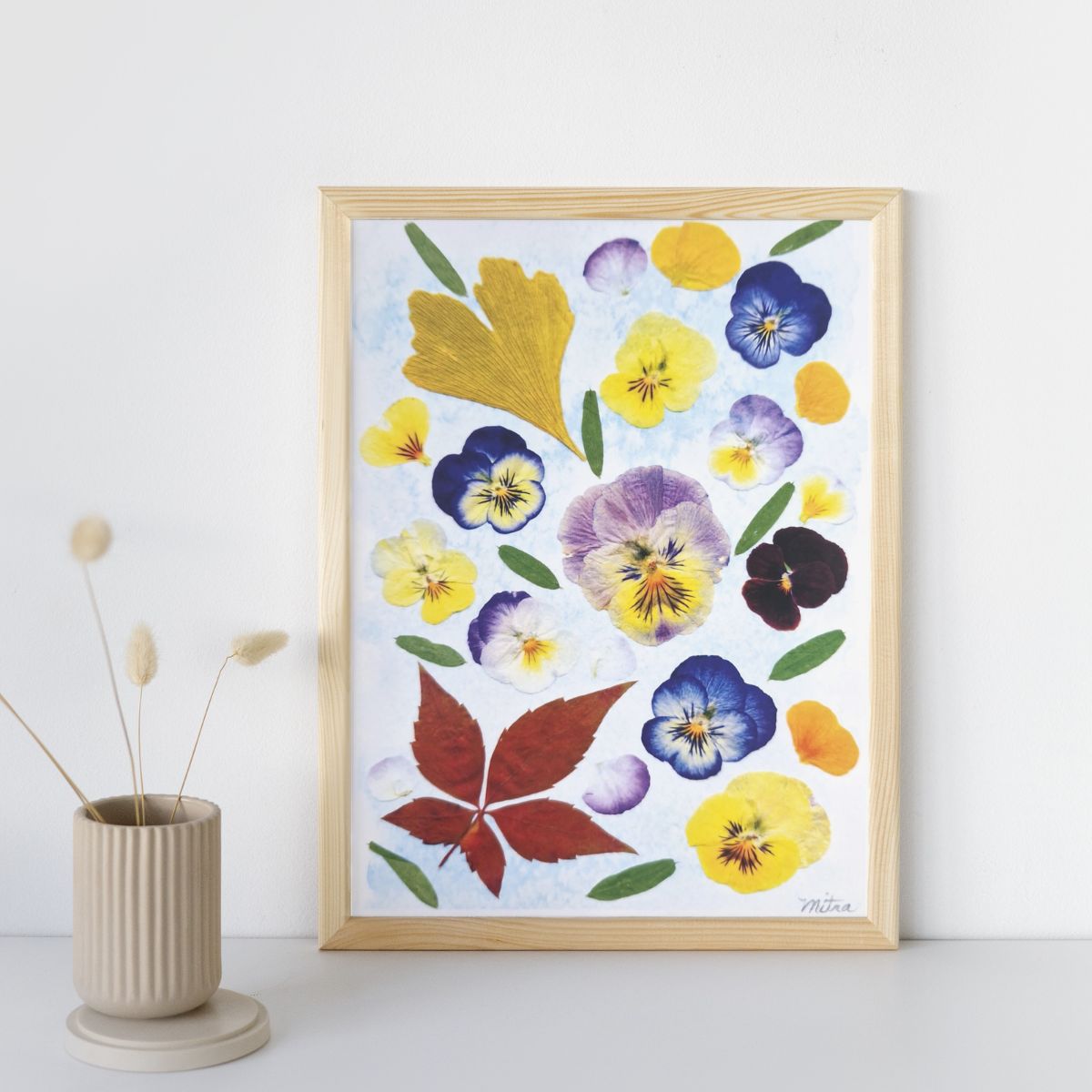 Pansy Collage Botanical Art Print – Pressed Flower Wall Art