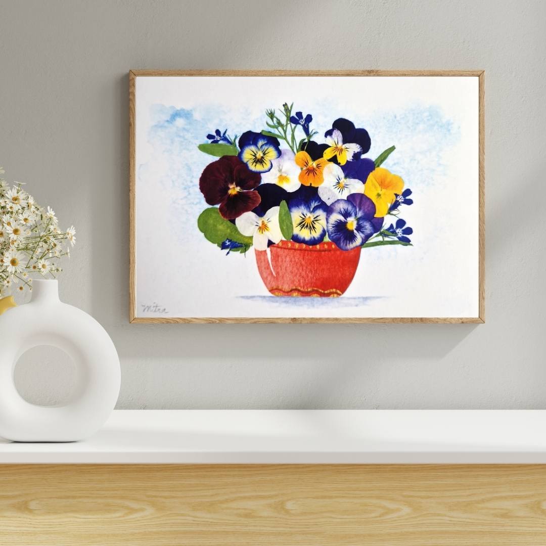 Pansy Botanical Art Print – Pressed Flower Wall Art
