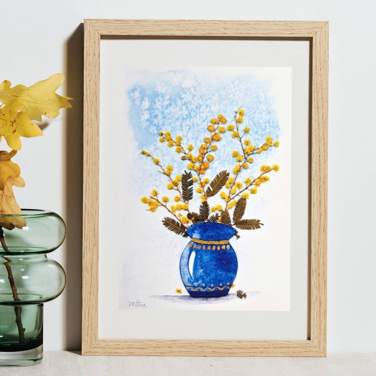 Yellow Wattle Botanical Art Print – Pressed Flower Wall Art