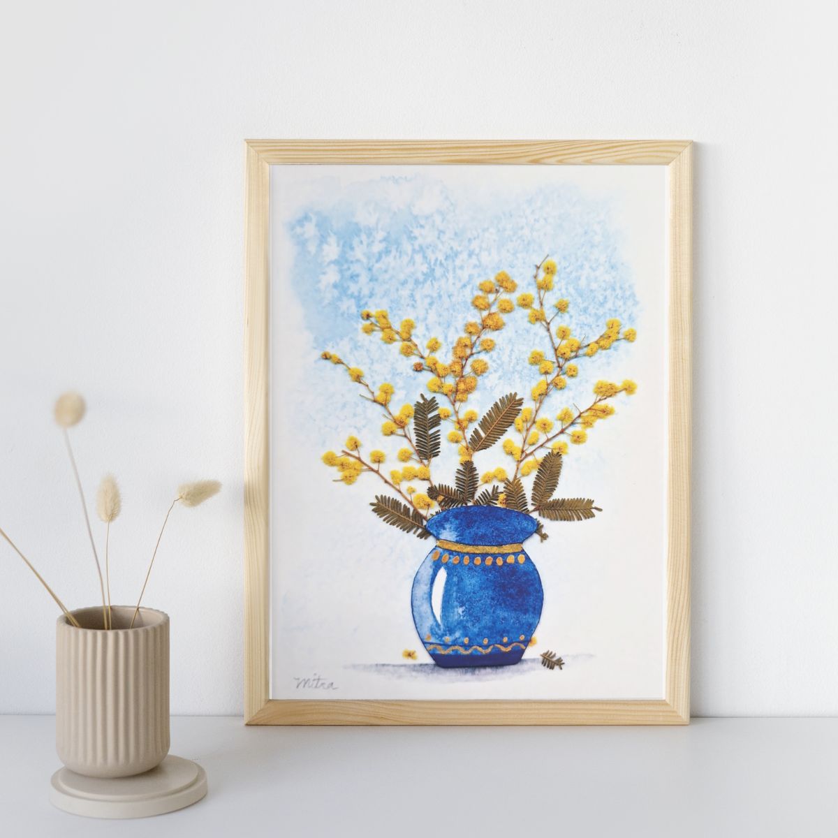 Yellow Wattle Botanical Art Print – Pressed Flower Wall Art
