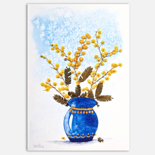 Yellow Wattle Botanical Art Print – Pressed Flower Wall Art
