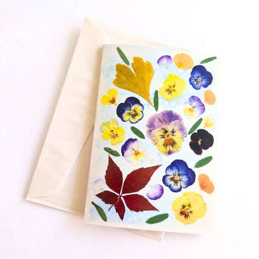 Pansy Collage Art Greeting Card – Blank Inside