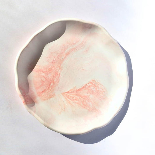 Peach Fuzz And White Round Decorative Tray - Candle Tray