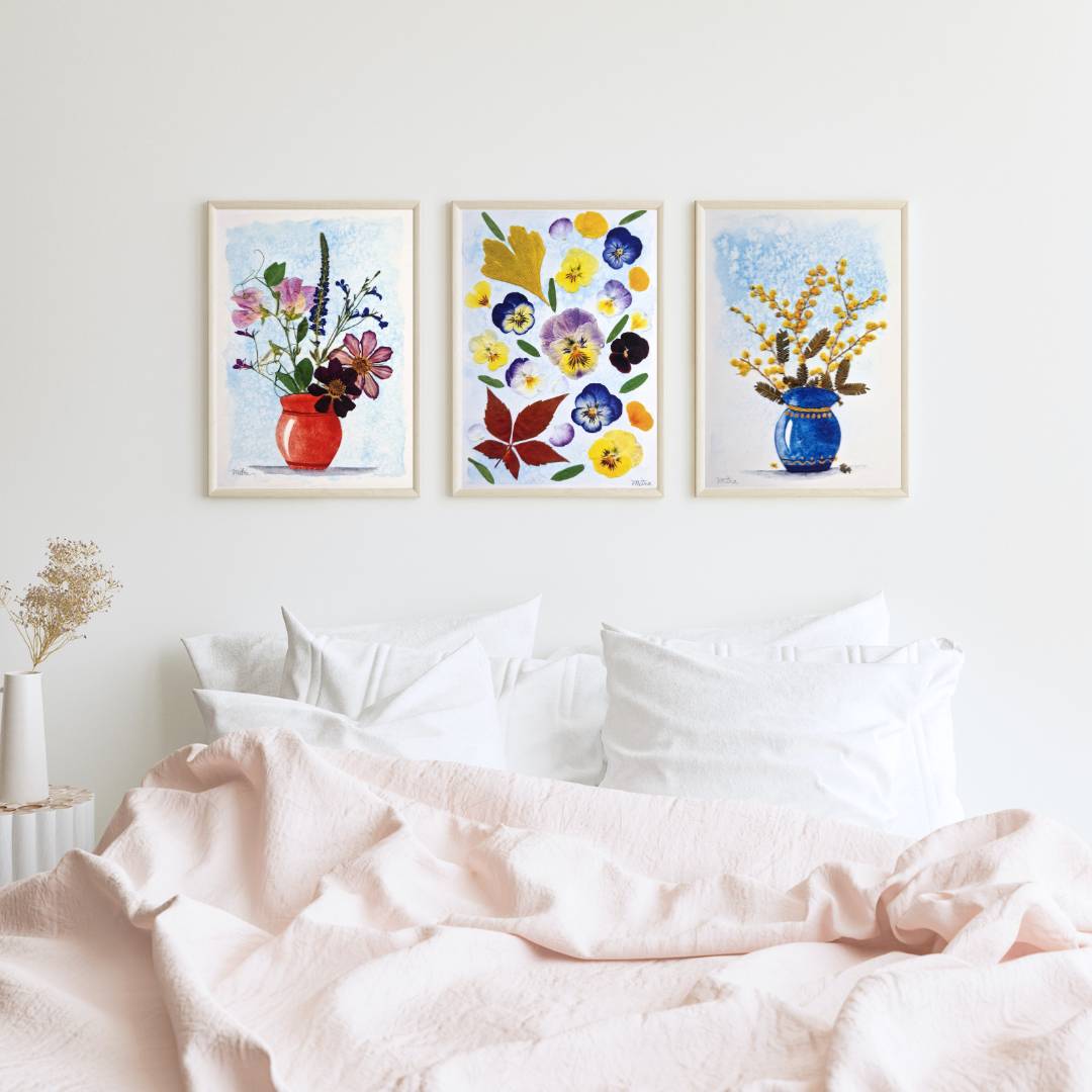Pansy Collage Botanical Art Print – Pressed Flower Wall Art