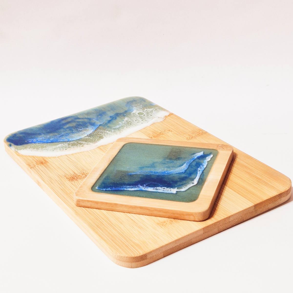 Small Ocean Art Serving Board And Coaster Gift Set | Unique Gift For Him Or Her