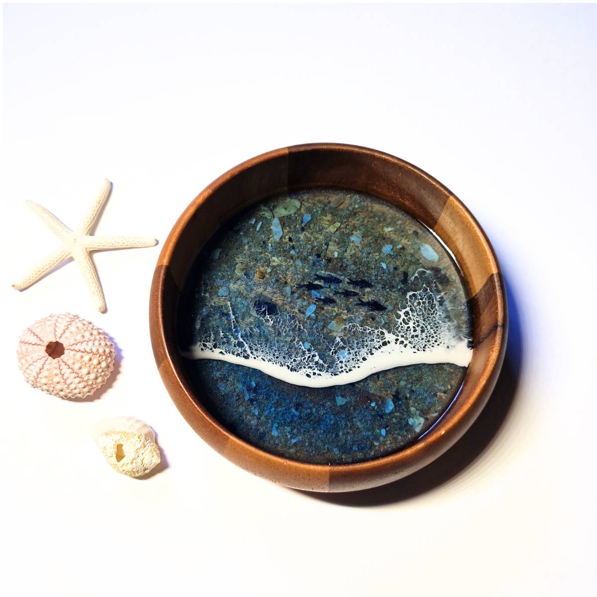 Decorative Bowl With Resin Ocean Art In Five Styles