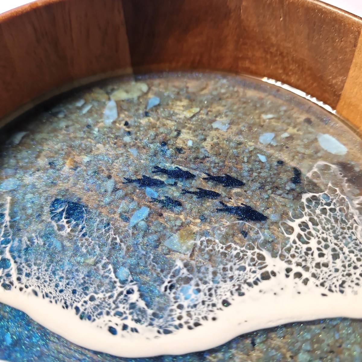 Decorative Bowl With Resin Ocean Art In Five Styles