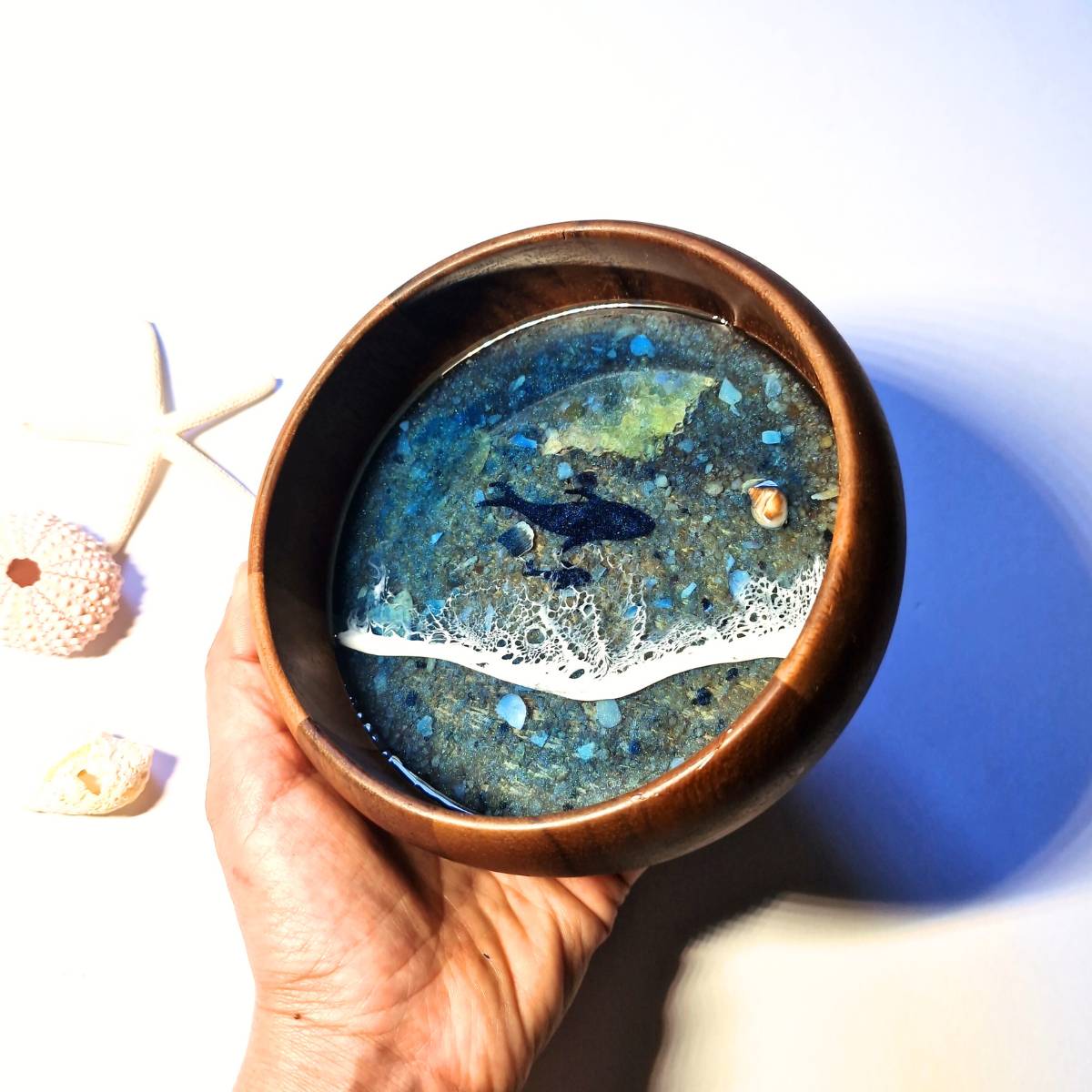 Decorative Bowl With Resin Ocean Art In Five Styles