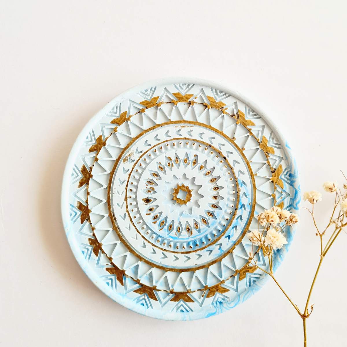 blue and gold mandala ring dish/coaster