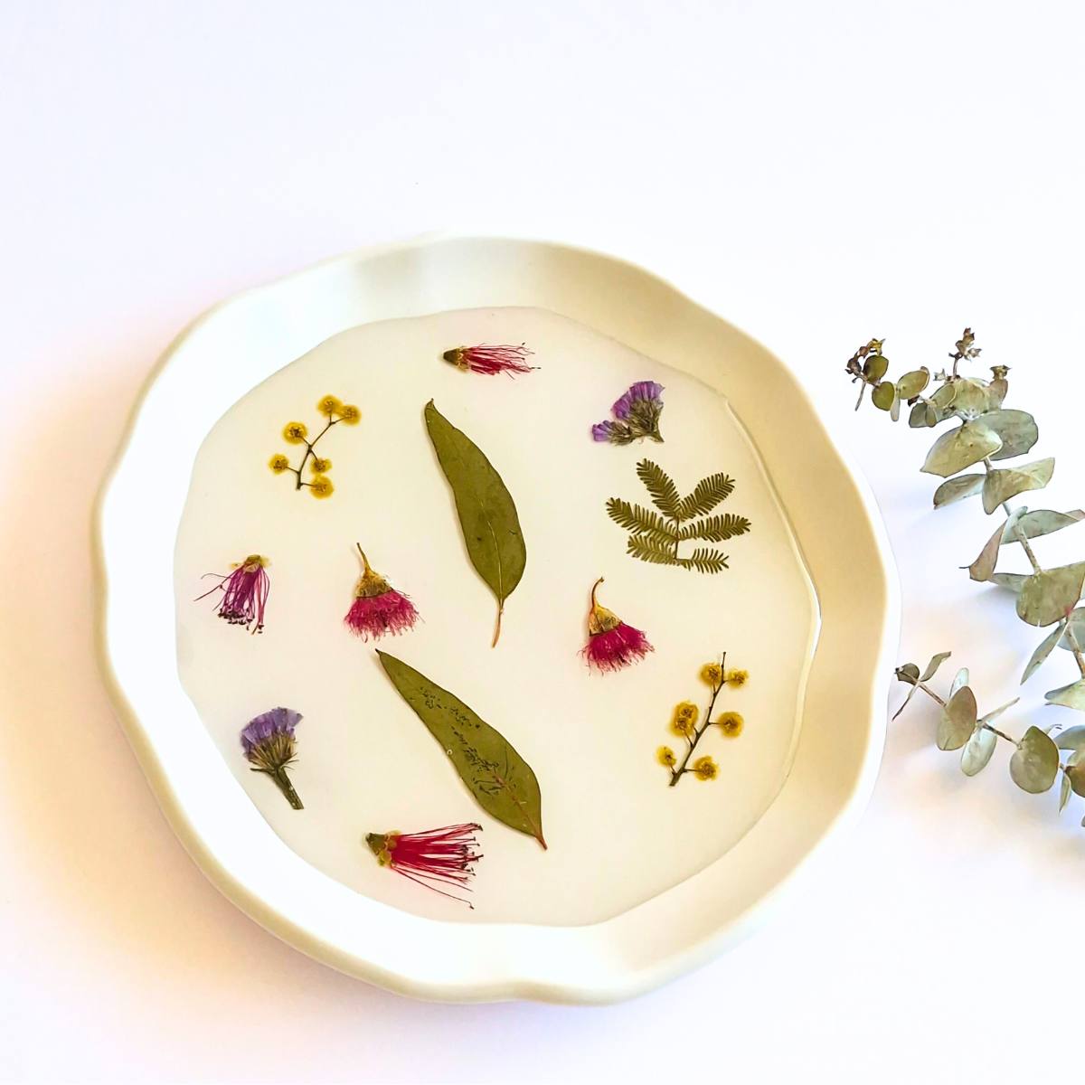 Large Scalloped Botanical Tray | Preserved Australian Native Flowers | Handcrafted Resin