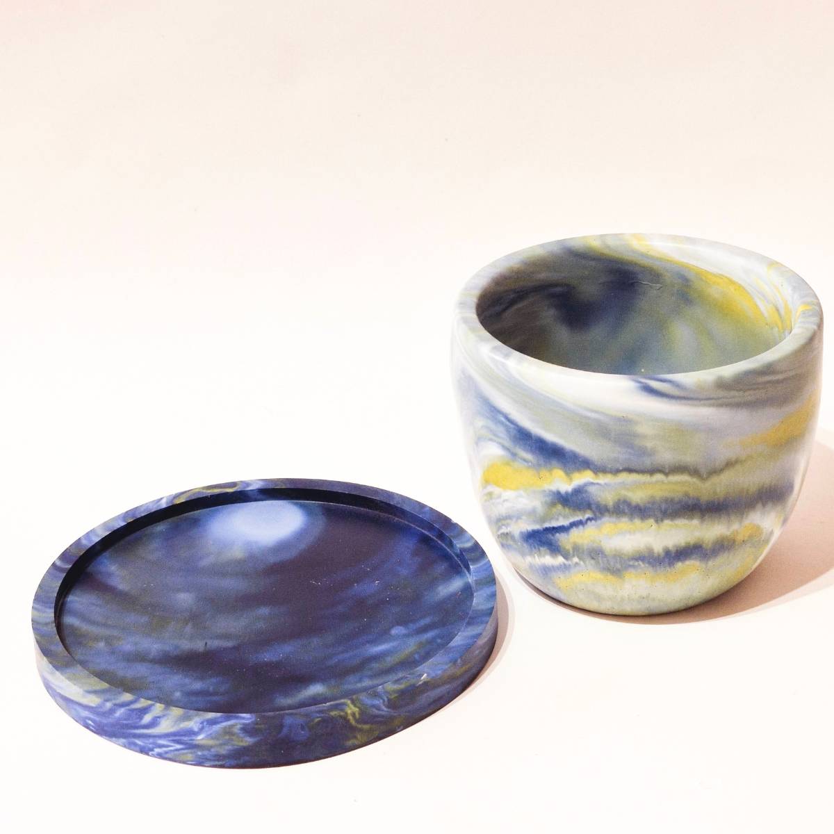 Small Plant Pot And Saucer | Succulent Pot | Blue And Yellow