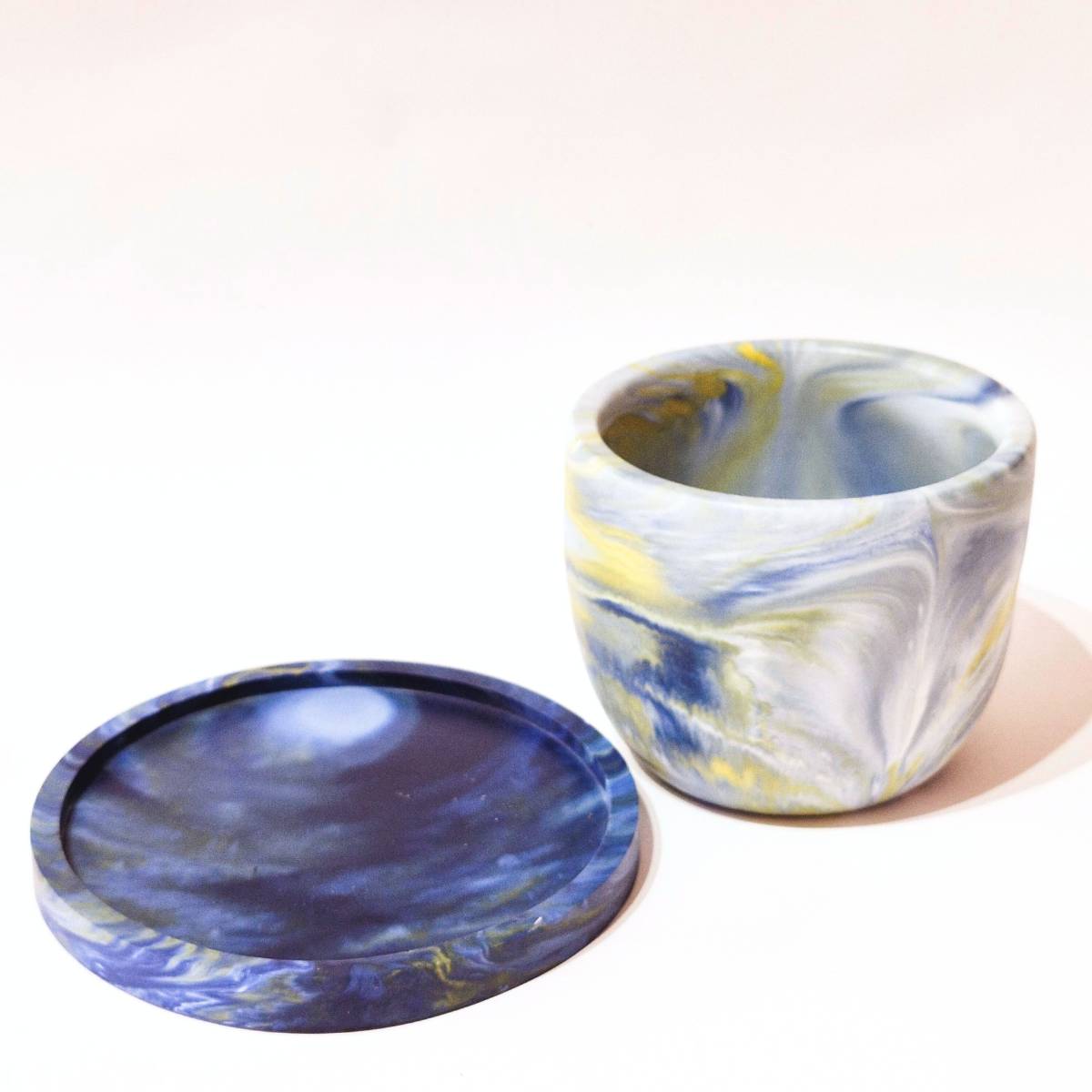 Small Plant Pot And Saucer | Succulent Pot | Blue And Yellow