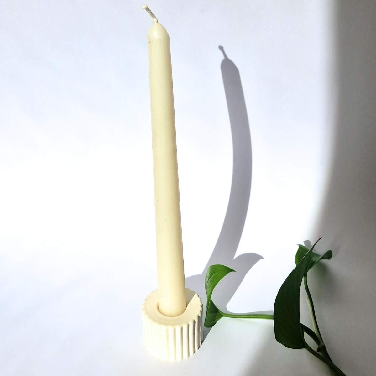 White Ribbed Taper Candle Holder