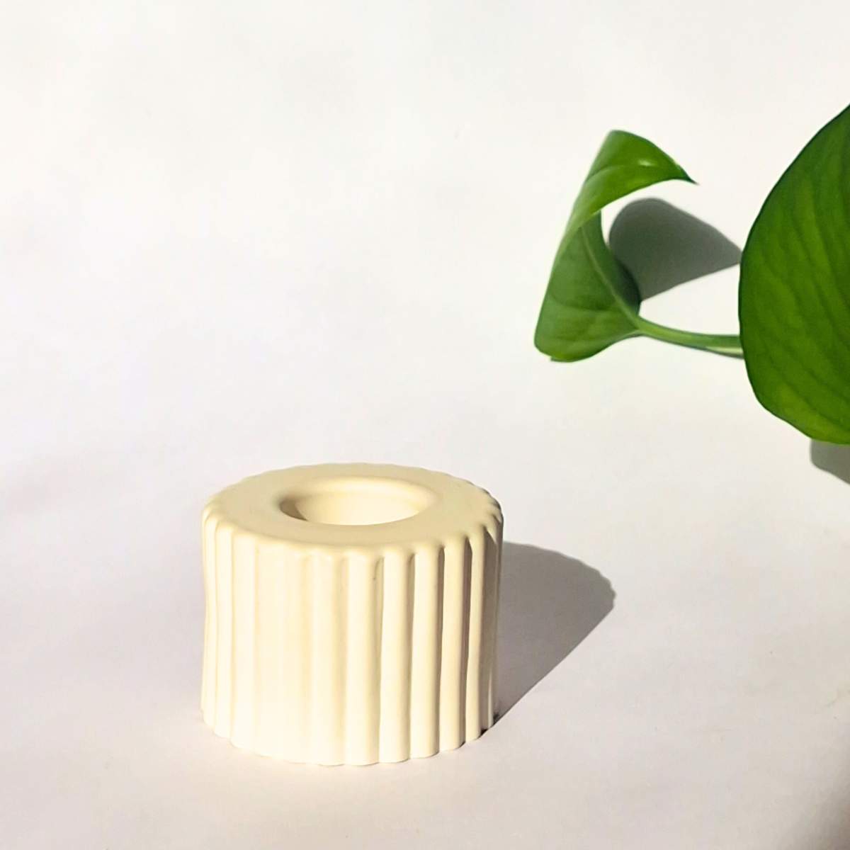 White Ribbed Taper Candle Holder